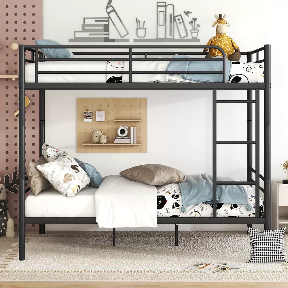 Full Over Full Metal Bunk Bed Frame with Ladder Gu